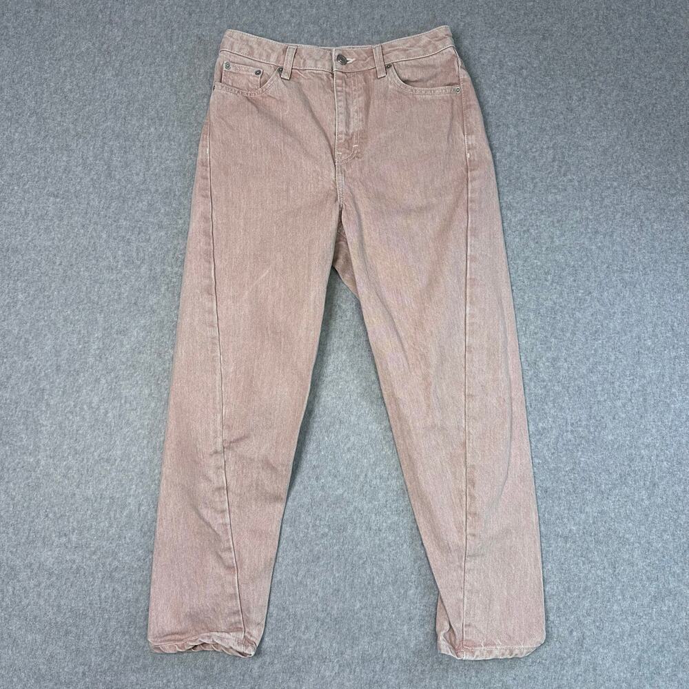 Topshop Mom Jeans Pink WMNS 6 Denim Twist Seam High-Rise Stretch Crop 5-Pockets